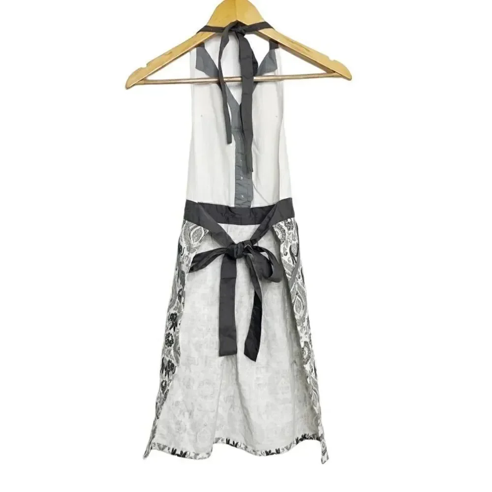Envogue Bohemian Elephant Cotton Cooking Apron Grey & White